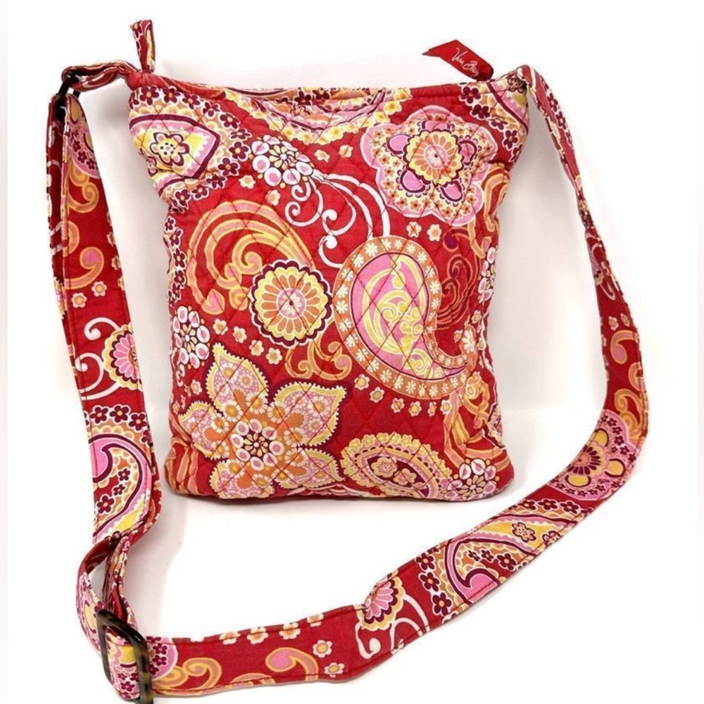 Vera Bradley Quilted Pink and Yellow Paisley Floral Crossbody Bag - Picture 4 of 8